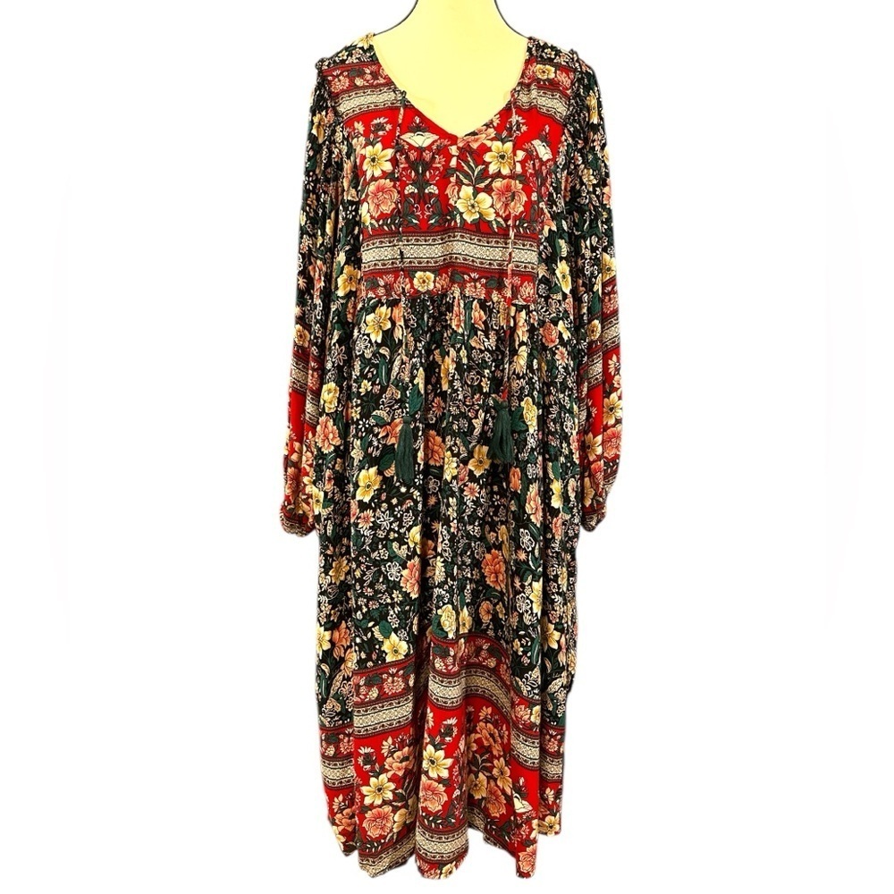 Gigio Plus Floral Bohemian Maxi Dress - Red and Black